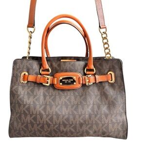 NEW MICHAEL KORS Hamilton Signature Large Tote Satchel Shoulder Bag Brown